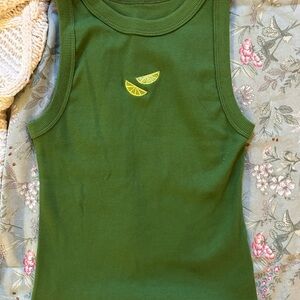 a new day Forest Green Tank Top with Lime Embroidery